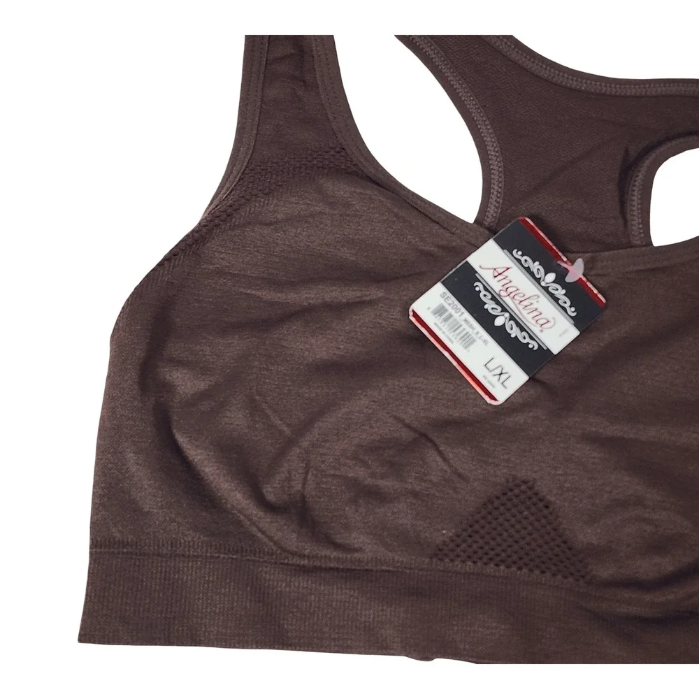 Angelina Brown Racerback Sports Bra‎ Mesh Seamless SE2001 Mens L/XL NEW